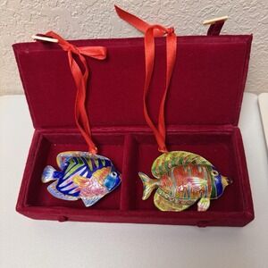 Vintage Cloisonne Fish Ornament Set of 2 Dillard's Christmas Decor Boxed